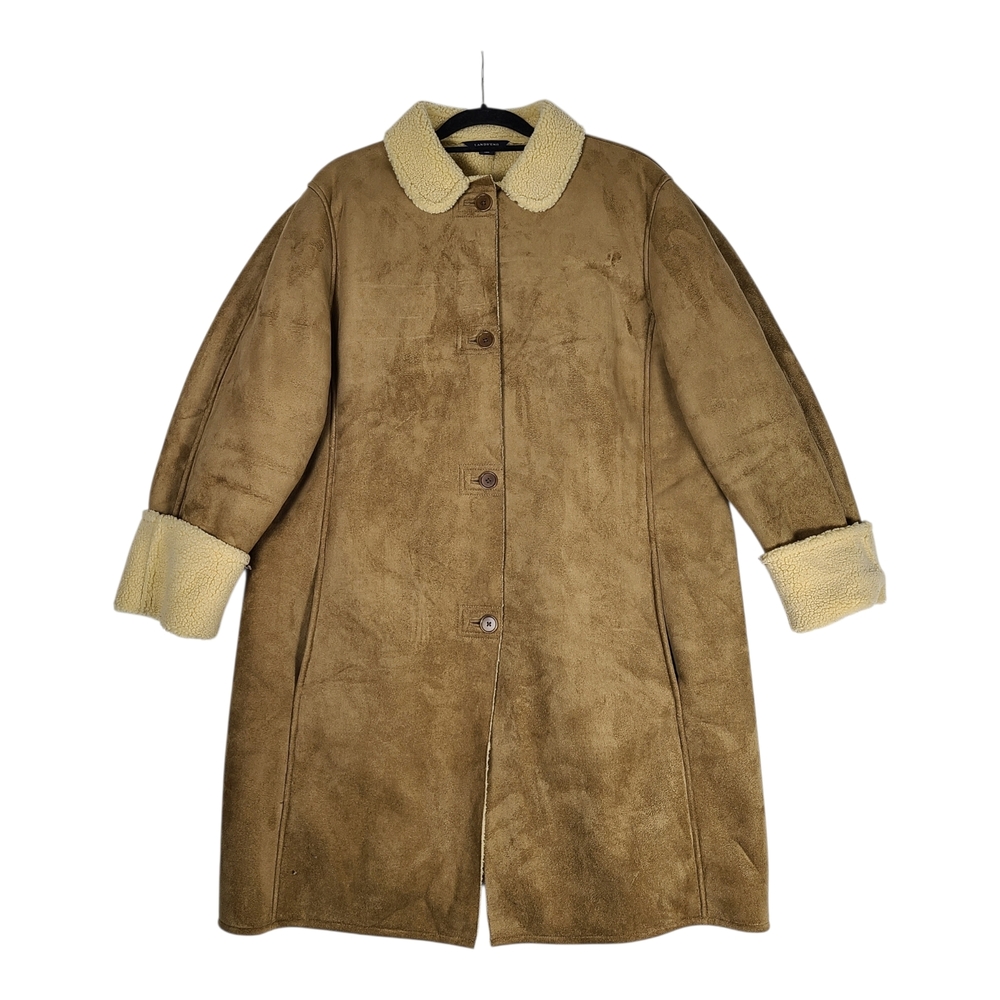 Lands End Faux Suede Sherpa Lined Knee Length Coat Womens 1X 16-18 Shearling